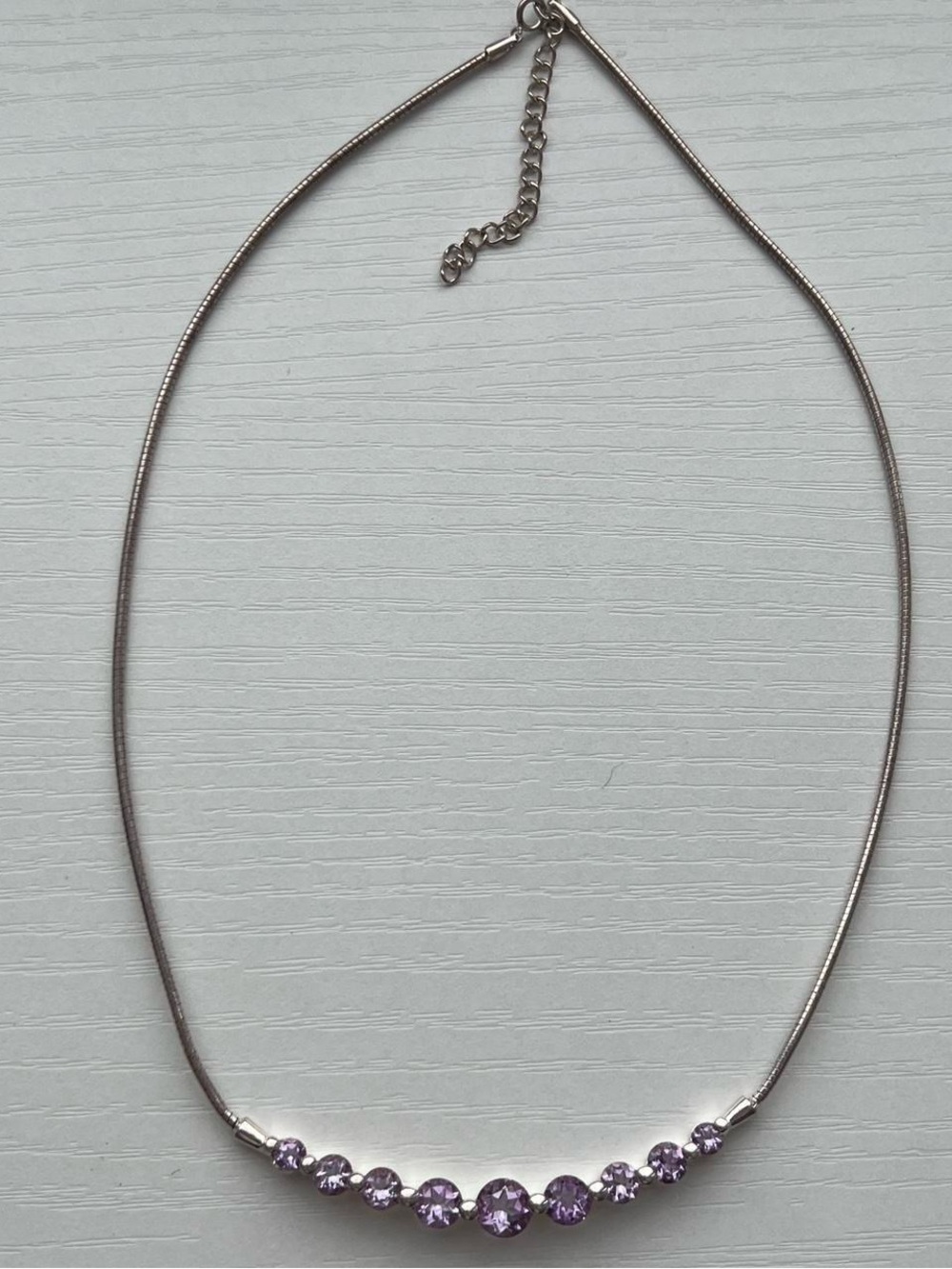 Silver Necklace with Purple Crystal Accents - Picture 3 of 6
